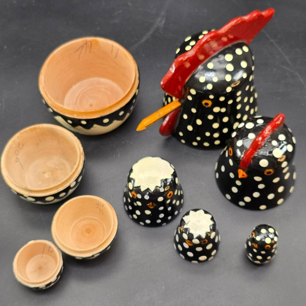 Polka Dot Wooden Chicken Nesting Dolls Set By Authentic Models 5" CR2031 - Picture 7 of 13